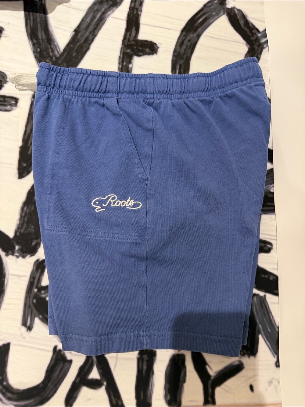 Roots Blue Knit Kids Shorts with White Logo